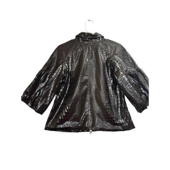 Vtg Berek Faux Alligator Brown Jacket M Zip Pockets Mob Wife Old Money - Picture 2 of 10
